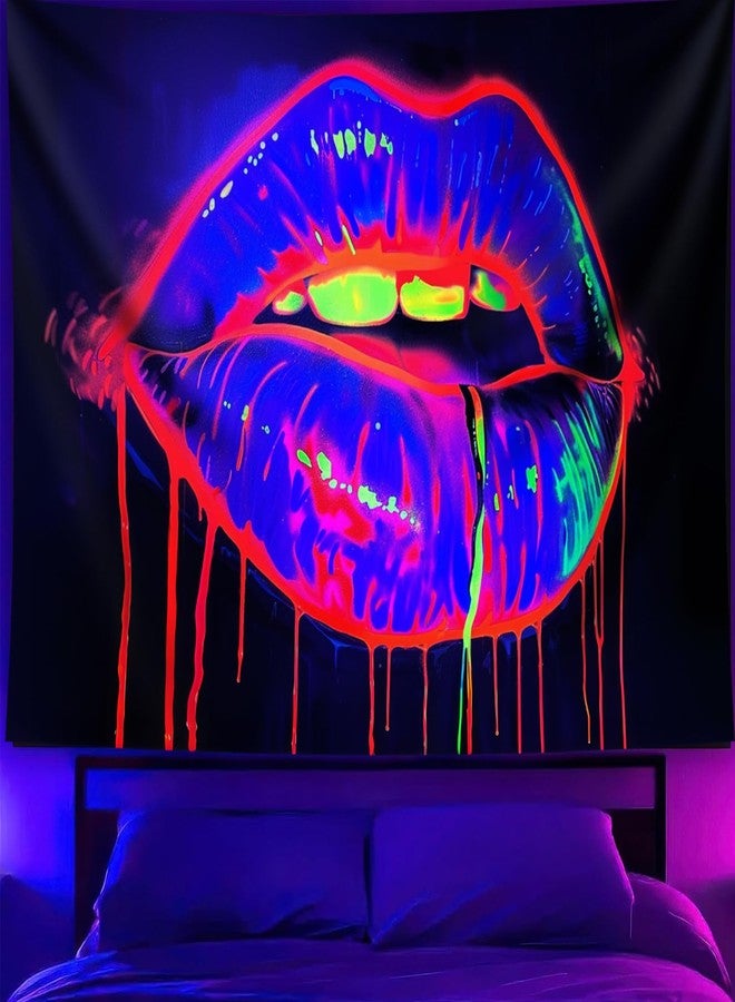 TUGCAY Lips Black Light Tapestry, Blacklight Tapestry UV Reactive Lip Flowing with Liquid Tapestries Wall Hanging for Bedroom Dorm Decor(51.2 x 59.1 Inches) - Image 1